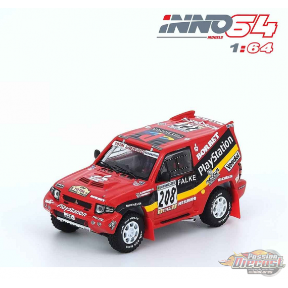 Mitsubishi Pajero Evolution n°208 Granada - Dakar 1999 PlayStation Red - INNO 64 - 1/64  - IN64-EVOP-PS99 - Passion Diecast 