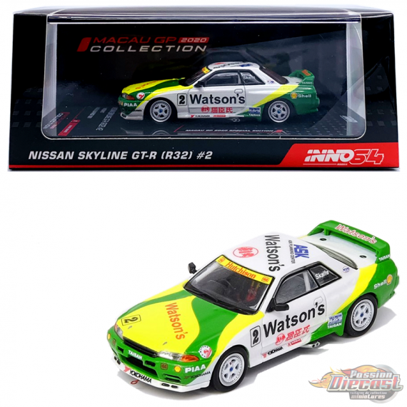 Nissan Skyline GT-R (R32) n°2 "WATSON'S" Macau Guia Race 1991 Mark Skaife White/Green - INNO 64 - 1/64  - R32-MGP20WS