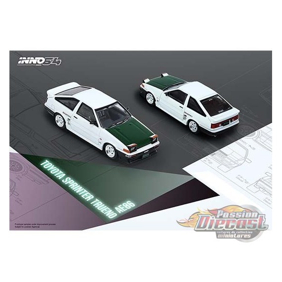 Toyota Sprinter Trueno AE86 Drift Car Blanc - INNO 64 - 1/64  - AE86T-DC- Passion Diecast 