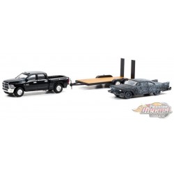 2018 Ram 2500 with Scorched 1958 Plymouth Fury on Flatbed Trailer - Christine (1983) - 1/64 Greenlight - 31120 B