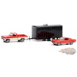 1967 Ford F-100 with 1965 Ford Mustang Fastback in Enclosed Car Hauler - The Cars That Made America - 1/64 Greenlight - 31120 C