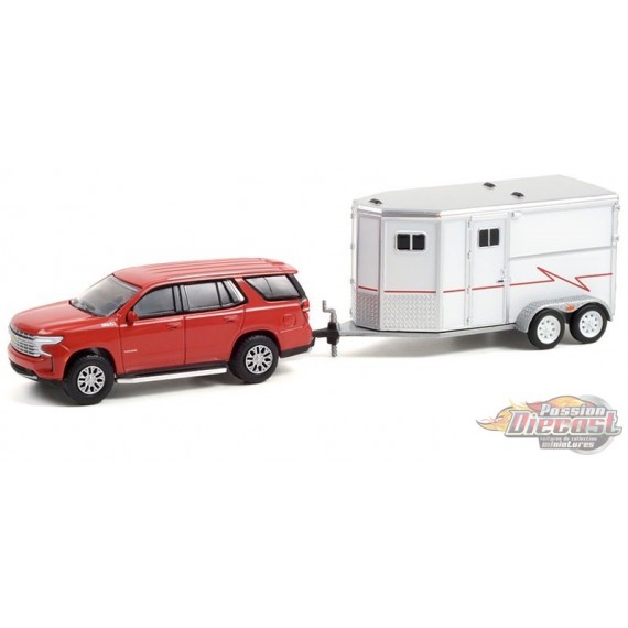 2021 Chevrolet Tahoe in Cherry Red Tintcoat with Horse Trailer - Hitch & Tow 23, 1/64 Greenlight - 32230 C