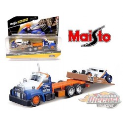 1953 Mack B-61 Flatbed With 1929 Ford Model A - Maisto 1:64 Design Elite Transport - 15055-21A - Passion Diecast 