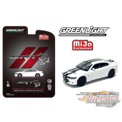 2018 Dodge Charger SRT Hellcat Limited White / Black Racing Stripes - Mijo Exclusive- Greenlight 1/64 - 51425
