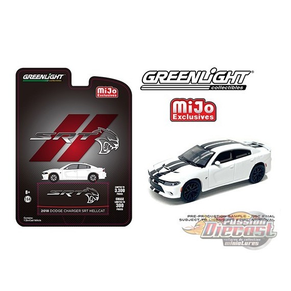 2018 Dodge Charger SRT Hellcat Limited Blanc avec bandes noires - Mijo Exclusive  - Greenlight 1/64 - 51425 - Passion Diecast 