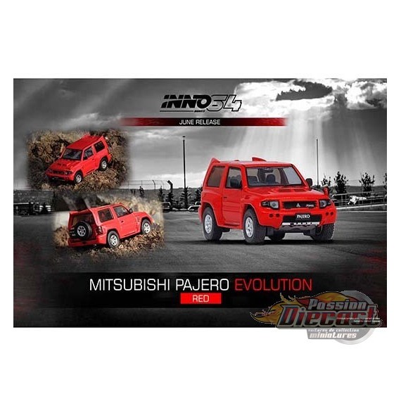 Mitsubishi Pajero Evolution avec roues extras rouge  - INNO 64 - 1/64  - EVOP-RED - Passion Diecast 