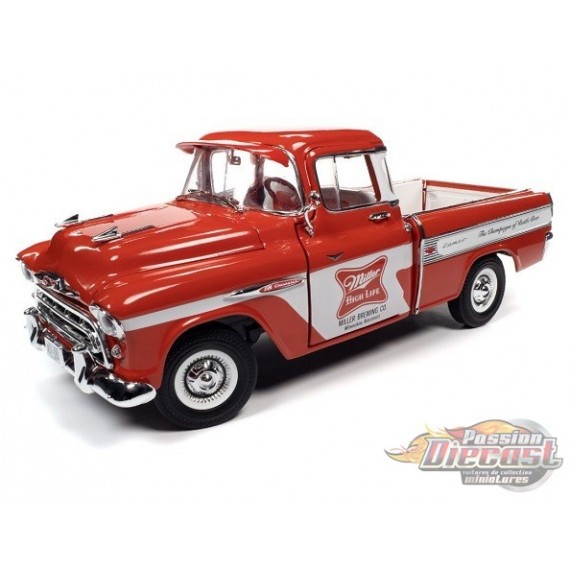 1957 Chevy Camaro Pickup Miller High Life (Miller Beer) Rouge/Blanc - Auto World  1/18 - AW287 - Passion Diecast