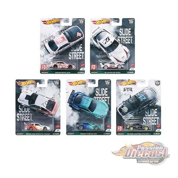 Hot Wheels 1:64 Car Culture 2021 ''E''  ''SLIDE STREET''   Assortiment Ensemble De 5 Voitures - FPY86-957E - Passion Diecast