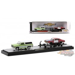 1973 Chevrolet Cheyenne 10 / Flatbed Trailer and 1970 Chevrolet Chevelle Malibu SS 454  - M2 1/64  36000-45 B - Passion Diecast 