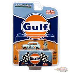1967 Austin mini Cooper " GULF " w/ Driver Figure  - greenlight 1/64 - MiJo Exclusives - 51378 - Passion Diecast