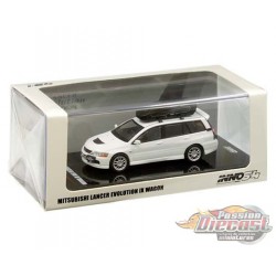 (Web Only) Mitsubishi Lancer Evolution IX Wagon with Roof Cargo Box & Extra Wheels White Pearl  - INNO 64  - IIn64-EVO9W-WHP