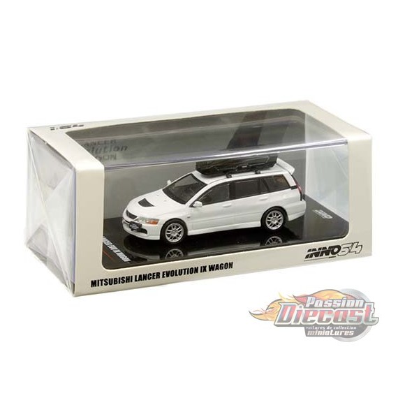 Mitsubishi Lancer Evolution IX Wagon avec coffre de toit Blanc  - INNO 64 - 1/64  - In64-EVO9W-WHP - Passion Diecast 