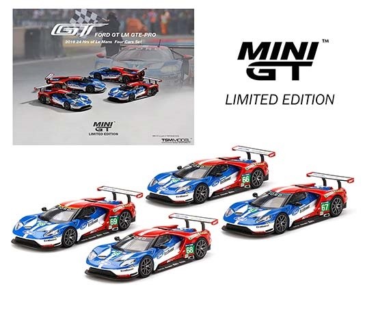 Ford GT LMGTE PRO No.68 2016 24hr Le Mans Ford Chip Ganassi Limited 5 000 -  4 Car Set - MINI GT 1:64 - MGTS001 -