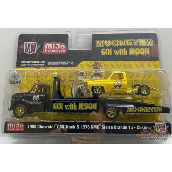 AUTO HAULERS 1968 Chevy C60 & 1976 GMC Sierra Grande 15 Custom Mooneyes M2  CHASE CAR 1/64 39200 MJS05GR - Passion Diecast