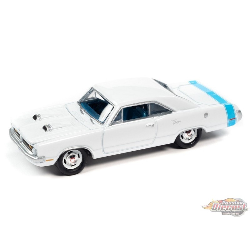 1970 Dodge Dart Swinger White with Rear Light Blue Stripe - Muscle Car USA  Johnny Lightning 1:64 - JLSP176 A JLMC027