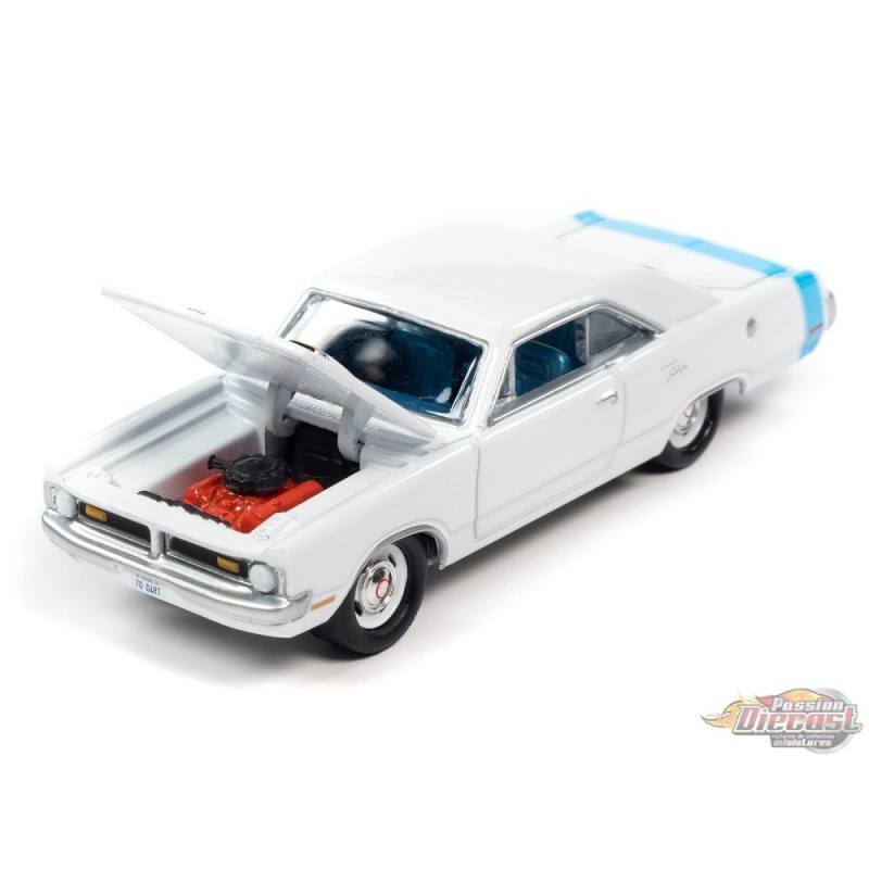 1970 Dodge Dart Swinger White with Rear Light Blue Stripe - Muscle Car USA  Johnny Lightning 1:64 - JLSP176 A JLMC027