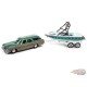 1973 Chevy Caprice Woody Wagon Green with Mastercraft Boat and Trailer - Johnny Lightning  1:64 - JLBT015 JLSP204-A