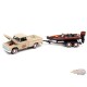 1965 Chevy Stepside Pickup beige, orange et noir avec bass boat et remorque  - Johnny Lightning  1:64 - JLBT015 JLSP203-A