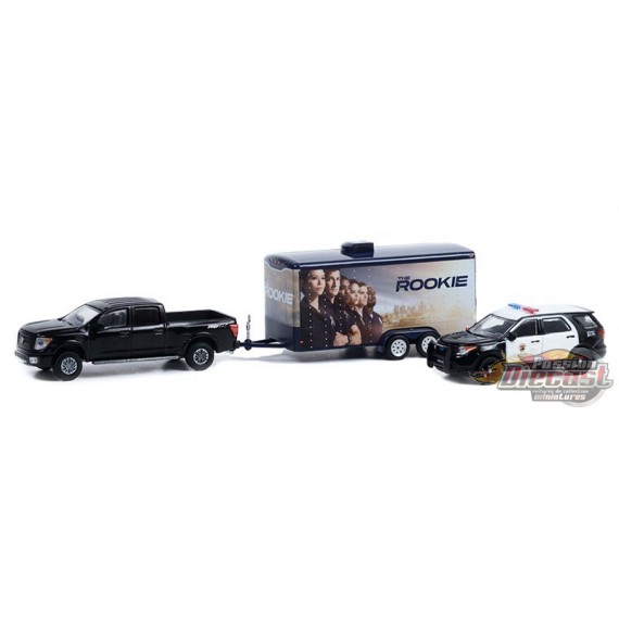 2020 Nissan Titan Pro-4X - 2013 Ford Police Interceptor Utility - (LAPD) - Enclosed Car - The Rookie - 1/64 Greenlight - 31120 C