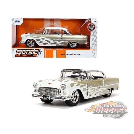 1955 Chevrolet Bel Air (Argent avec/flammes) - Bigtime Muscle - Jada 1/24 -  32917 - Passion Diecast 