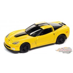 2012 Chevrolet Corvette Z06 in Velocity Yellow with Black Stripes  - Johnny Lightning 1/64 - JLSP189 B -  Passion Diecast 