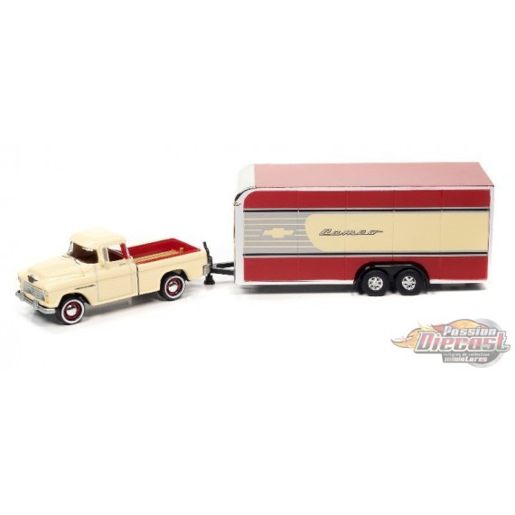 1955 Chevy Cameo Pickup Ivoire et remorque fermée - Truck&Trailers  - Johnny Lightning 1:64 - JLSP200 B A