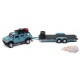 2004 Hummer H2 Bleu Ocean avec remorque ouverte - Truck&Trailers  - Johnny Lightning 1:64 - JLSP200 B C
