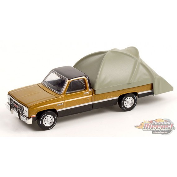 1984 GMC Sierra Classic with Modern Truck Bed Tent The Great Outdoors Series 1 Greenlight 1 64 38010 C Passion Diecast