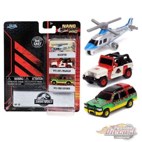 Jurassic World  - set of 3 Hollywood Rides -  Jada Nano - 32482 -  Passion Diecast