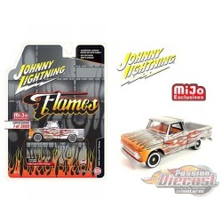 1966 Chevy Pick Up Silver with Flames Limited 3,600 Pcs - Johnny Lightning 1:64 - JLCP7361 - Passion  Diecast 