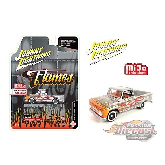 1966 Chevy Pick Up Silver with Flames Limited 3,600 Pcs - Johnny Lightning 1:64 - JLCP7361 - Passion  Diecast 
