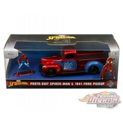 Spider-Man Proto-Suit Spider-Man & 1941 Ford Pickup Red and Blue - Hollywood Rides  -  Jada 1/32 - 33075 -  Passion Diecast