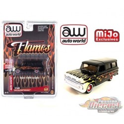 Mijo Exclusive - 1965 Chevrolet Suburban Custom Matte Black With Flames Limited 3,600 - Auto World 1:64 - CP7832
