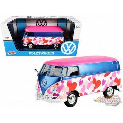 1962 Volkswagen T1 Type 2-- Delivery Van Love Pink  - Motormax 1-24 - 79581 - Passion Diecast 