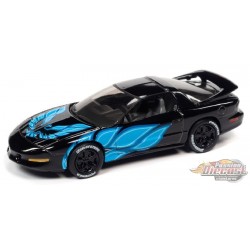 1993 Pontiac Firebird T/A in Black with Blue Firebird Flames - Black with Flames - Johnny Lightning 1:64 - JLSP210 B
