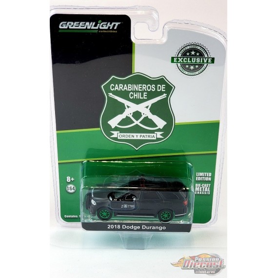 CHASE CAR 2018 Dodge Durango Police - Carabineros de Chile - Contrôle de l'ordre - Hobby Exclusive - 1/64 Greenlight - 30299GR