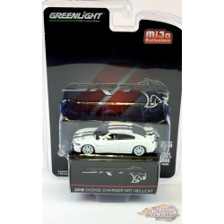 CHASE CAR 2018 Dodge Charger SRT Hellcat Limited White / Black Racing Stripes - Mijo Exclusive- Greenlight 1/64 - 51425GR