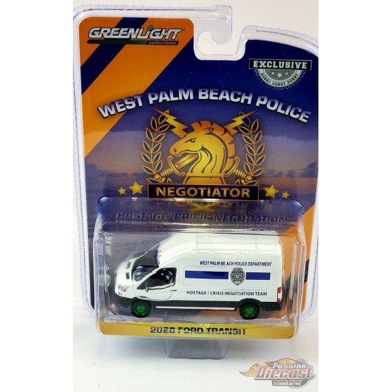 CHASE CAR 2020 Ford Transit - West Palm Beach, Floride Police- Hobby Exclusive - 1/64 Greenlight - 30261GR