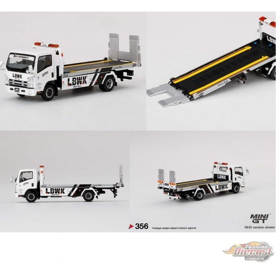 Mini GT - 1:64 - Isuzu N-Series Vehicles Flatbed Car Transport LBWK White - Mijo Exclusives USA  - MGT00292 R - Passion Diecast