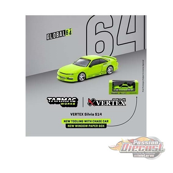 Vertex Silvia S14 Light Green - Tarmac Works - 1/64 - T64G-TL018-LG - Passion Diecast 