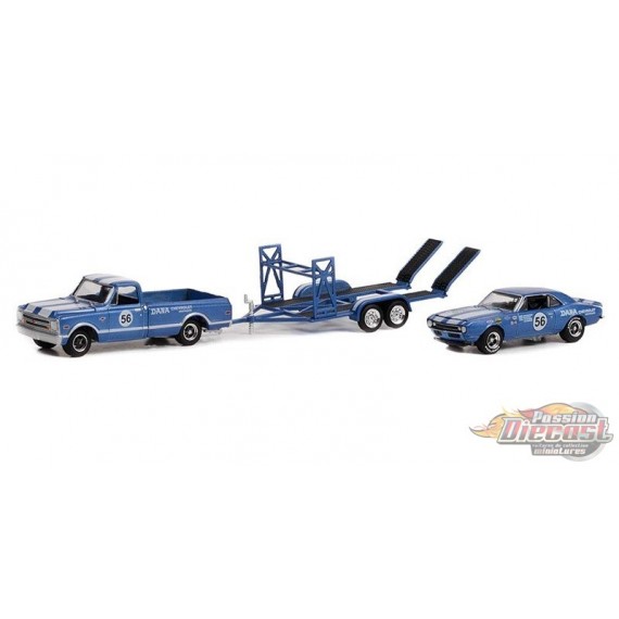 1968 Chevrolet C-10 and 1967 Chevrolet Trans Am Camaro - on Tandem Car Trailer - Dana Chevrolet - 1/64 Greenlight - 31140 A