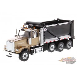 Western Star 4900 SF Tandem Truck with Pusher Axle in Gold with Ox Bodies Stampede Dump Bed -  Diecast Master  1/50 -  71080