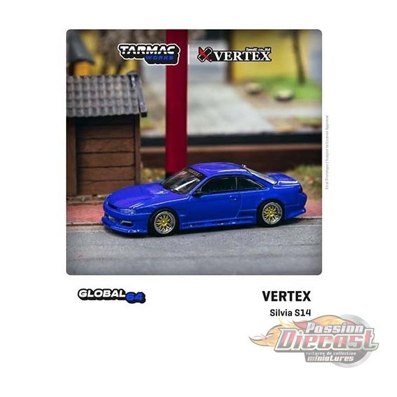 Nissan Silvia S14 Blue - Tarmac Works - Global 64 & Vertex - 1/64 - T64G-018-BL - Passion Diecast 