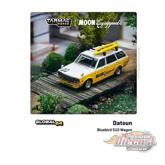 Datsun Bluebird 510 Wagon Mooneyes Moon Equipped with Surfboard - Tarmac Works - Global 64  - 1/64 - T64G-026-ME1