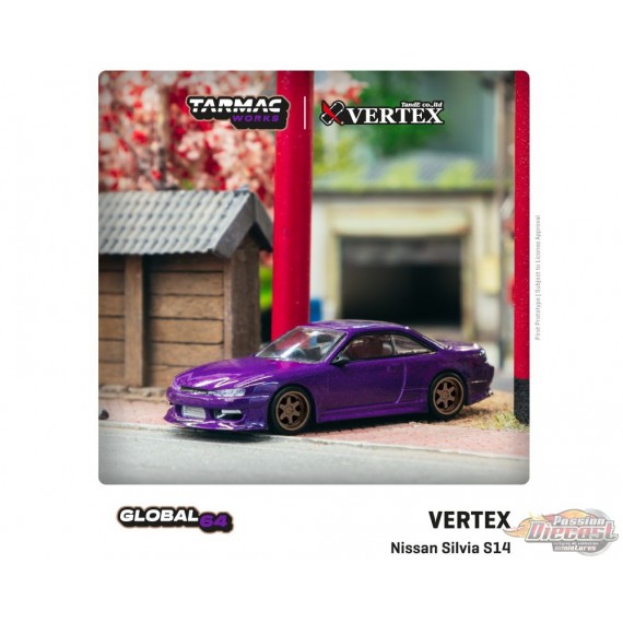Nissan Silvia S14 Mauve - Tarmac Works - Global 64 & Vertex - 1/64 - T64G-018-PU - Passion Diecast 