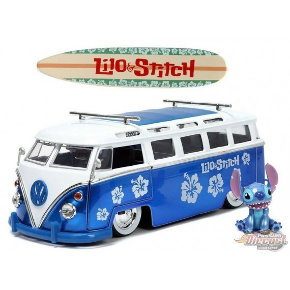Disney Lilo & Stitch Volkswagen T1 Bus with Stitch Figure - Hollywood Rides - Jada 1/24 - 31992 - Passion Diecast