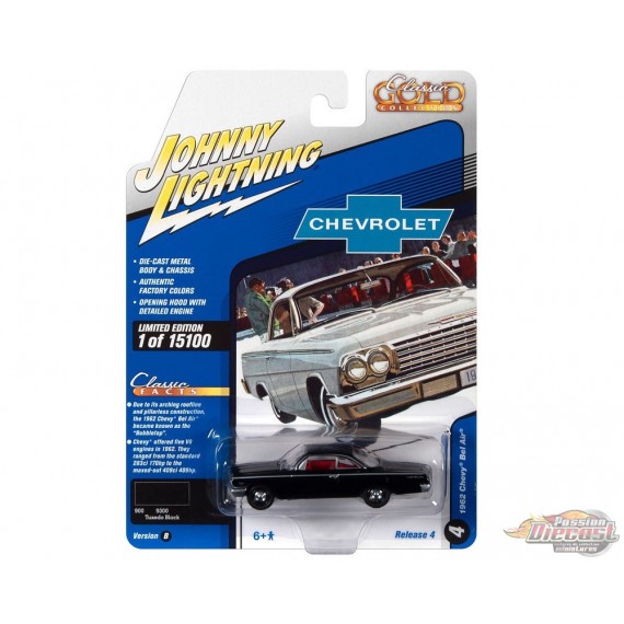 1962 Chevrolet Bel Air Bubbletop in Tuxedo Black - Johnny Lightning 1/64 -  JLSP187 B -  Passion Diecast 
