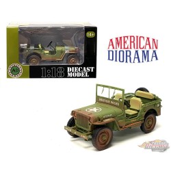 1/4 Ton Military Police Jeep Green Weathered -  American Diorama 1-18 - AD-77406A