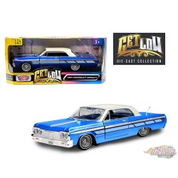 1964 Chevy Impala SS Hard Top Lowrider Bleu Candy avec toit blanc - Motormax - Get Low - 1-24 - 79021 BLW