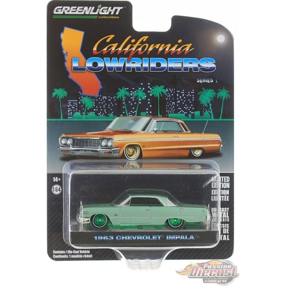 Green Machine 1963 Chevrolet Impala Lowrider - Custom Light Green - California Lowriders Series 1 - 1/64 Greenlight - 63010 BGR